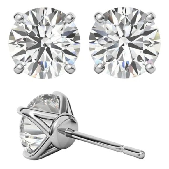 2.0CTW Round Cut Lab Created Diamond 4-Prong Basket Stud Earrings - Picture 1 of 5